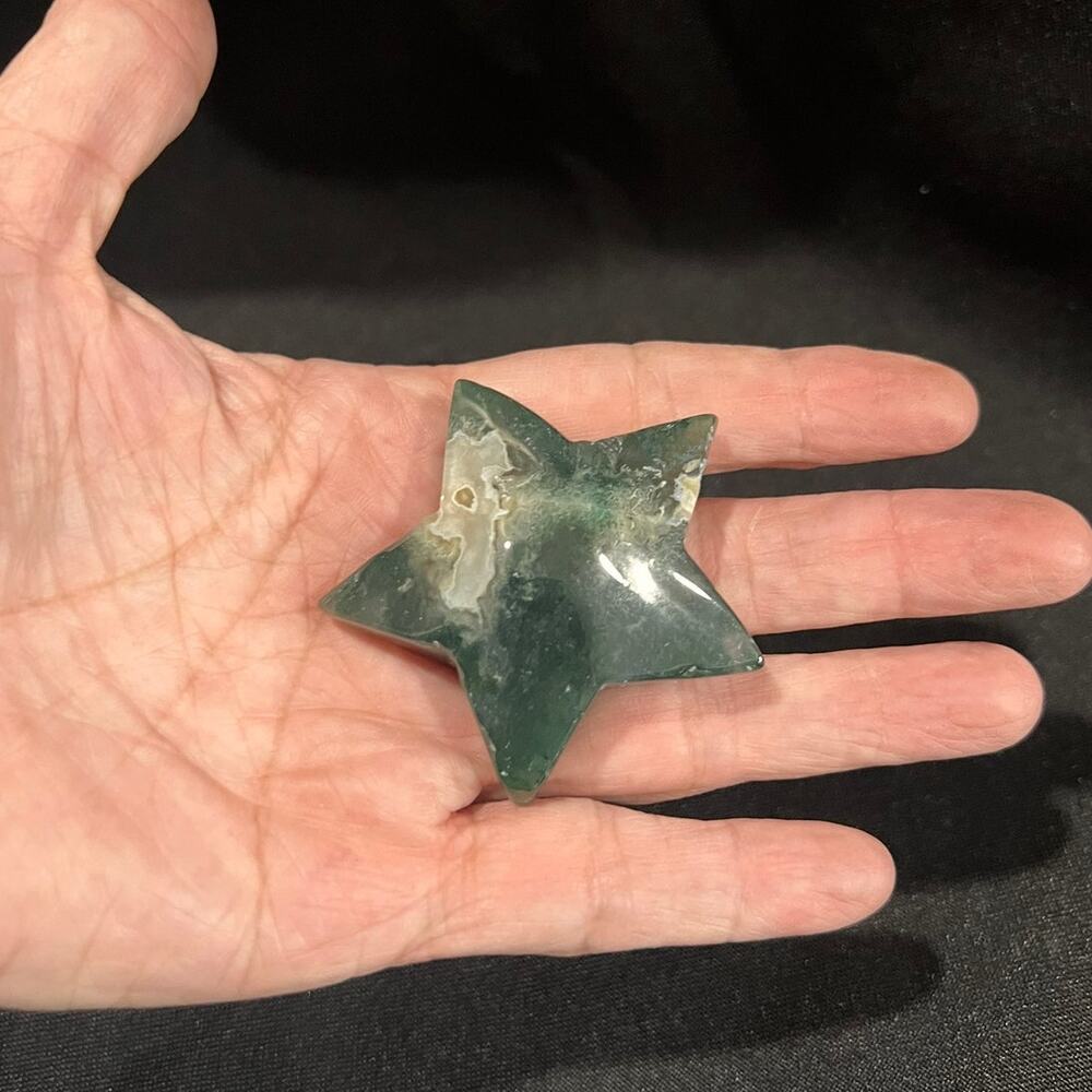 LARGE MOSS AGATE FIVE POINT STAR CRYSTAL METAPHYSICAL NEW